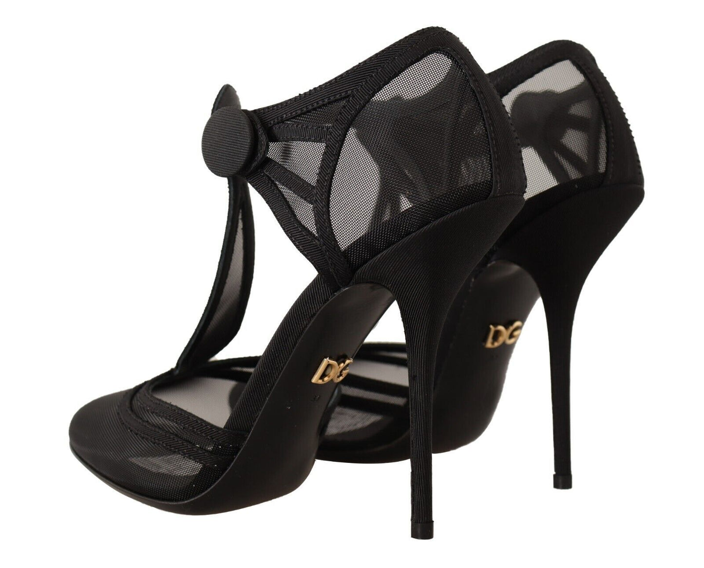 Dolce & Gabbana Black Mesh T-strap Stiletto Heels Pumps Shoes