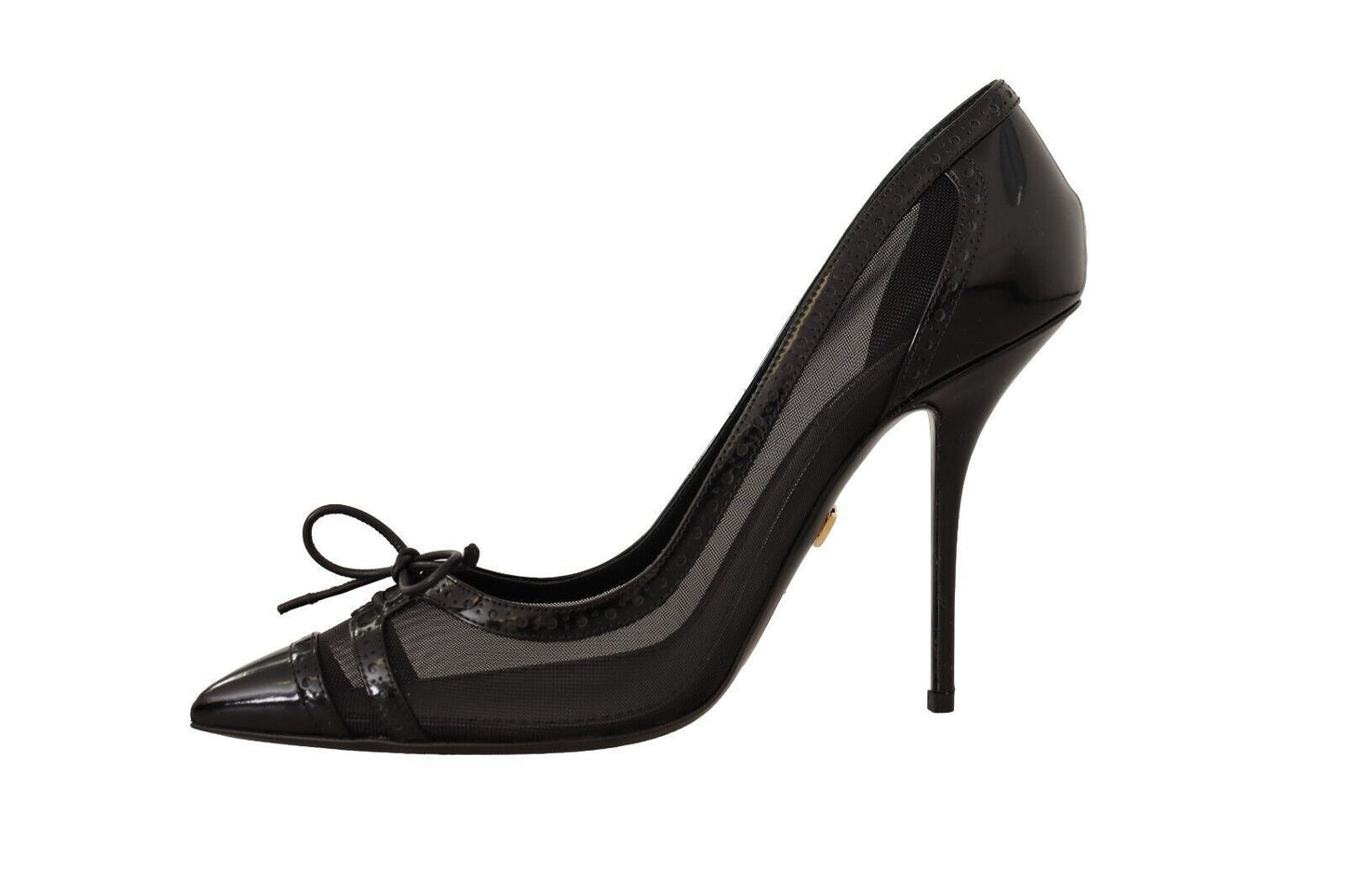 Dolce & Gabbana Black Mesh Leather Pointed Heels Pumps Shoes