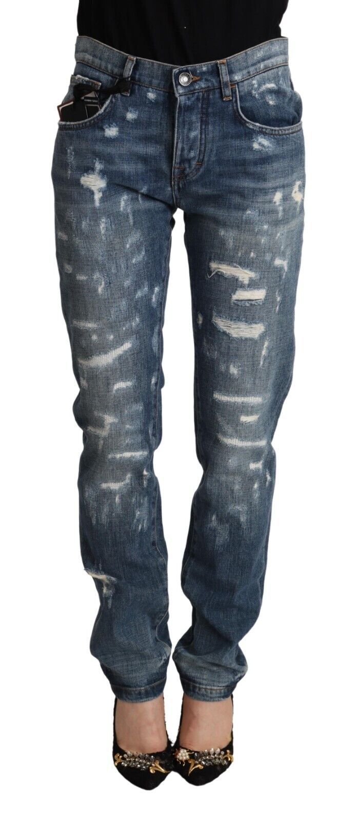 Dolce & Gabbana Blue Distressed Denim BOYFRIEND Skinny Jeans