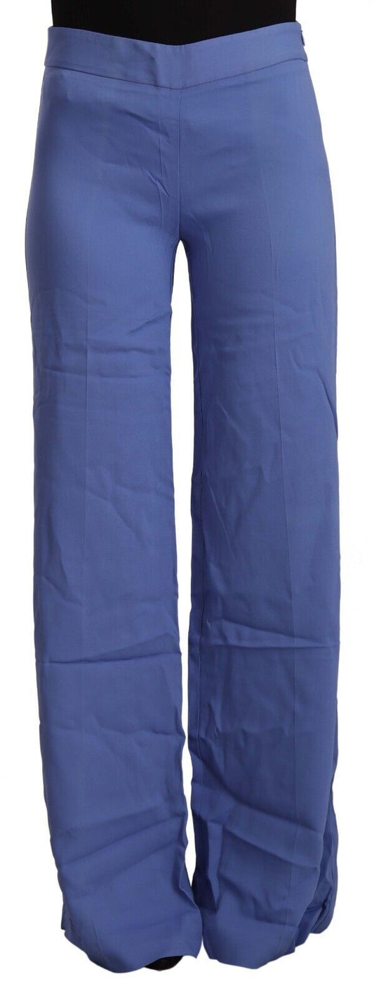 P.A.R.O.S.H. Blue High Waist Viscose Straight Wide Leg Pants