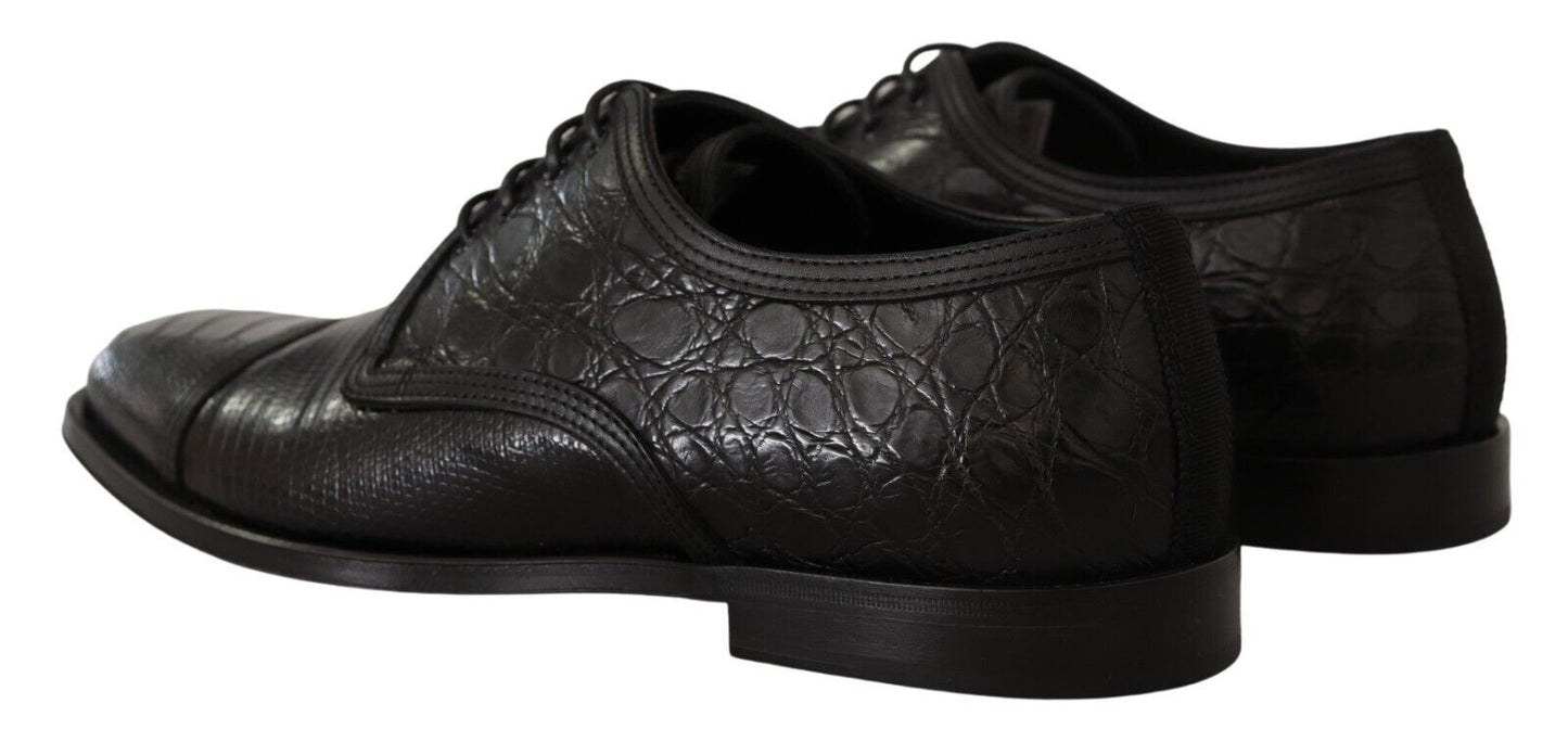 Dolce & Gabbana Black Exotic Leather Lace Up Formal Derby Shoes