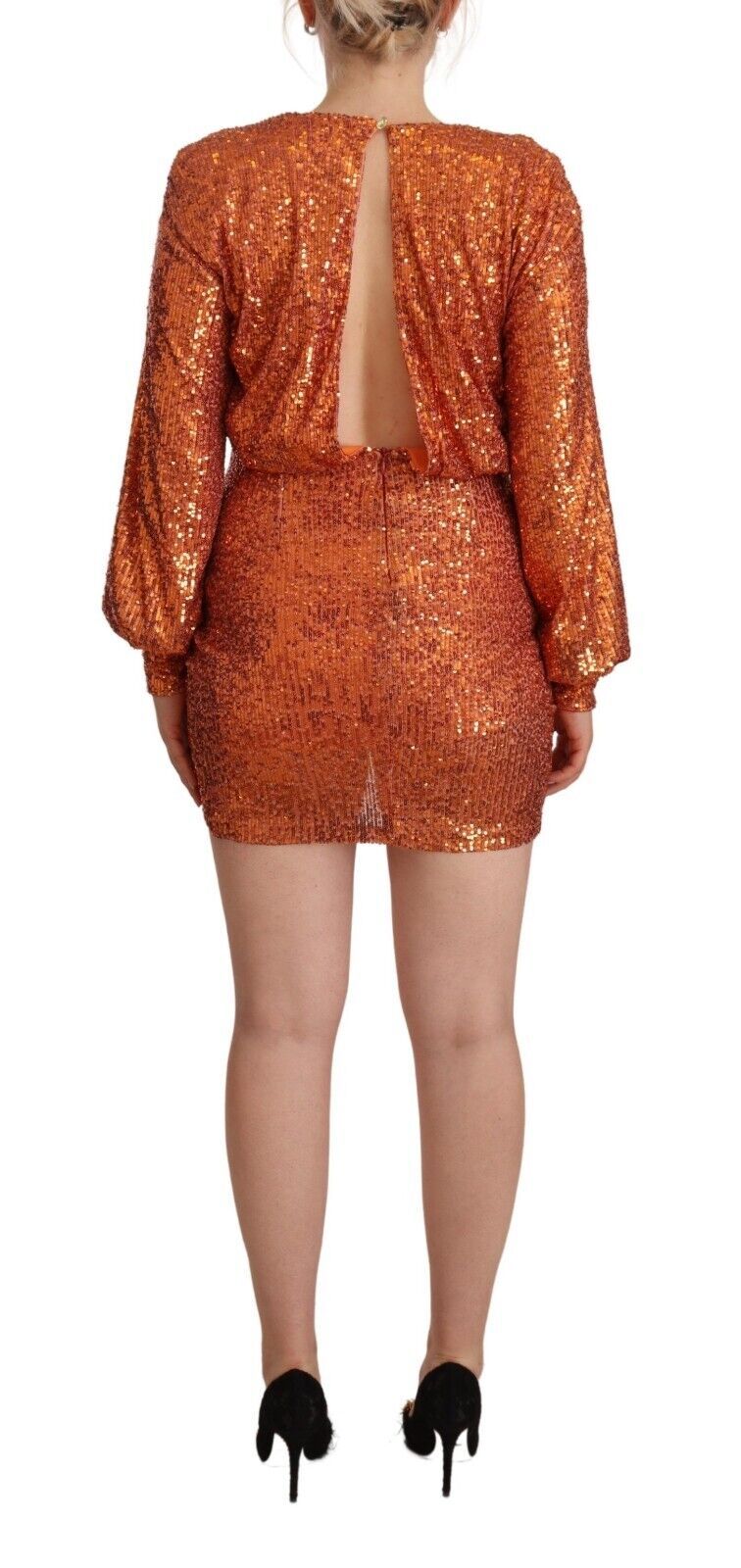 Aniye By Orange Sequined Long Sleeves Mini Sheath Wrap Dress