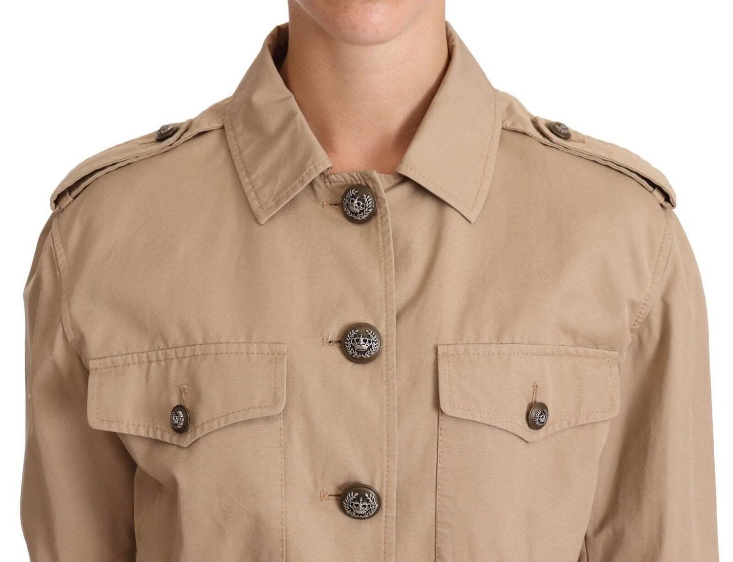 Dolce & Gabbana Beige Cropped Fitted Cotton Coat Jacket