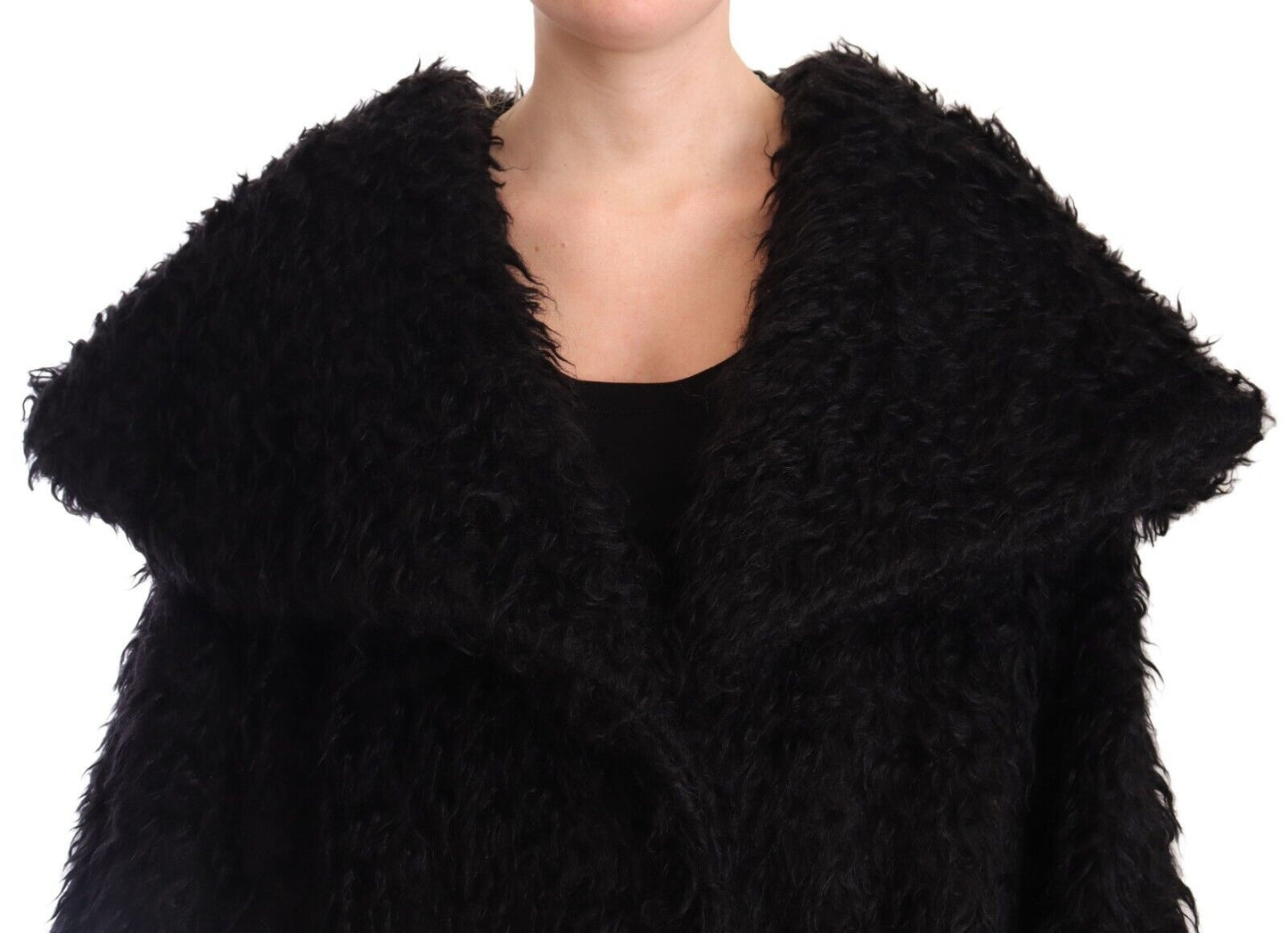 Dolce & Gabbana Black Mohair Fur Cape Trench Coat Jacket