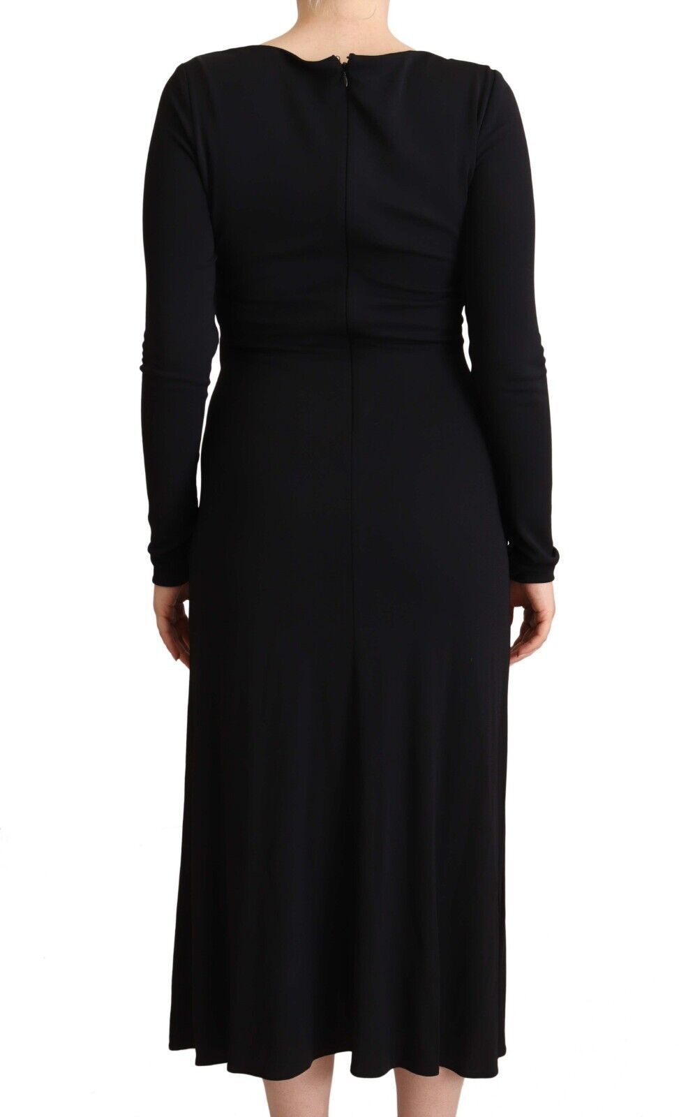 PINKO Black Nylon Stretch Long Sleeves Deep V-neck Maxi Dress