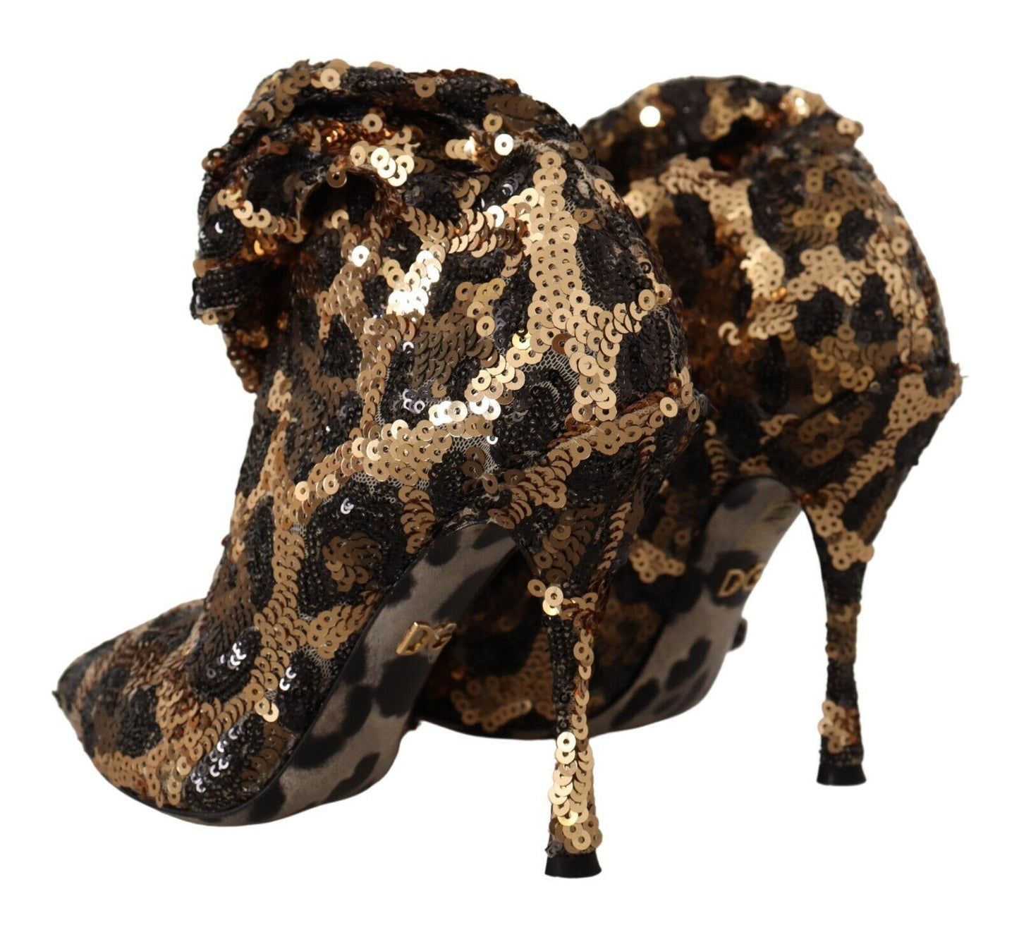 Dolce & Gabbana Gold Leopard Sequins Heels Boots Shoes