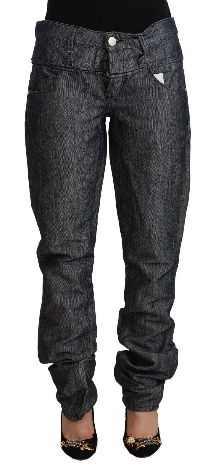 Acht Dark Gray Ramie Mid Wide Waist Straight Denim Jeans