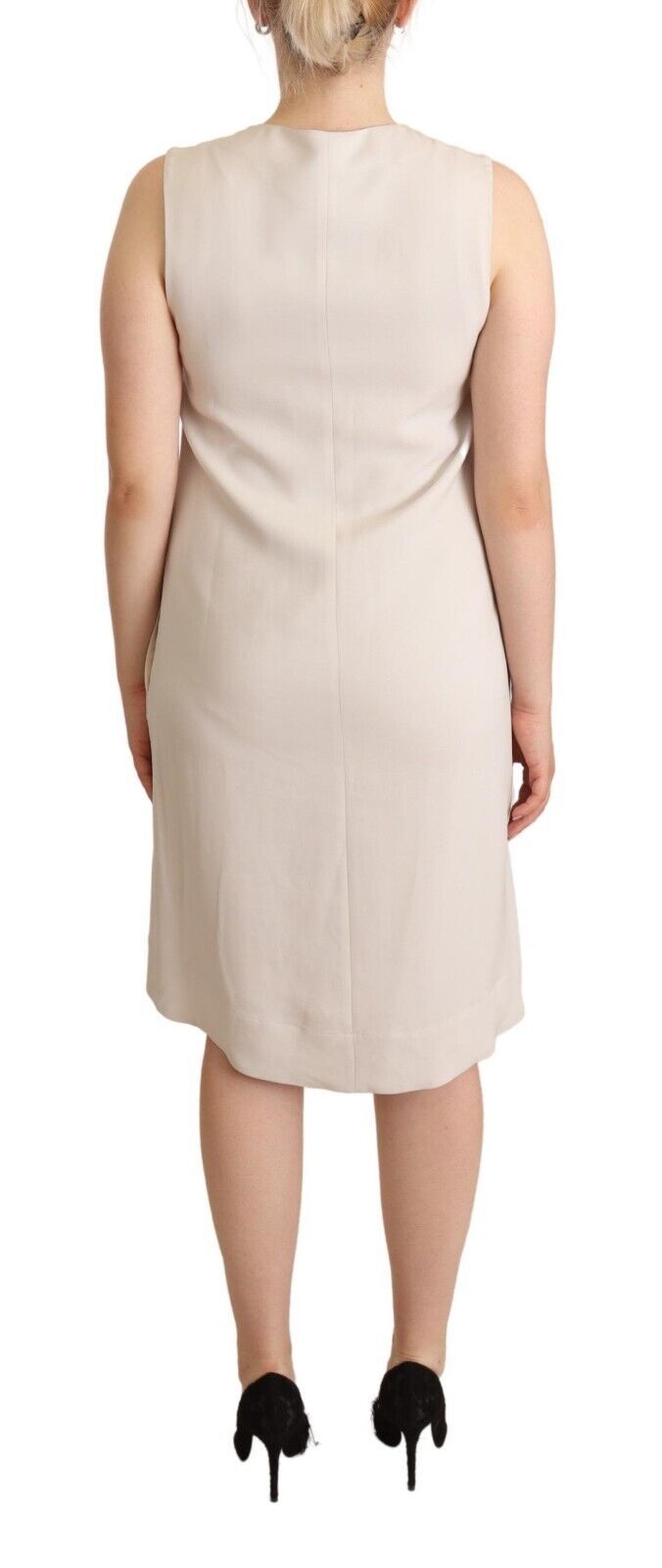 Peserico Beige Sleeveless Round Neck Knee Length Shift Dress