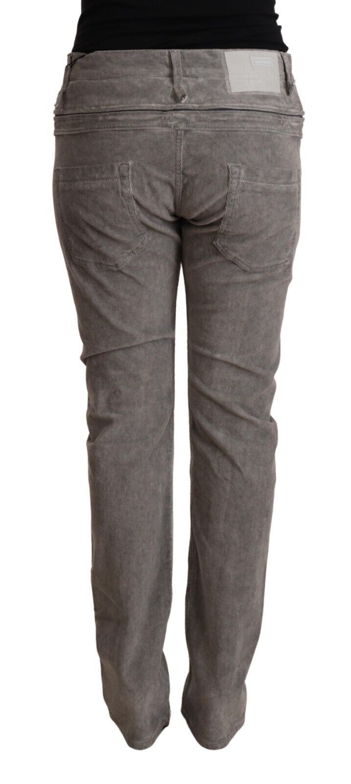 Acht Gray Cotton Straight Fit High Waist Pants