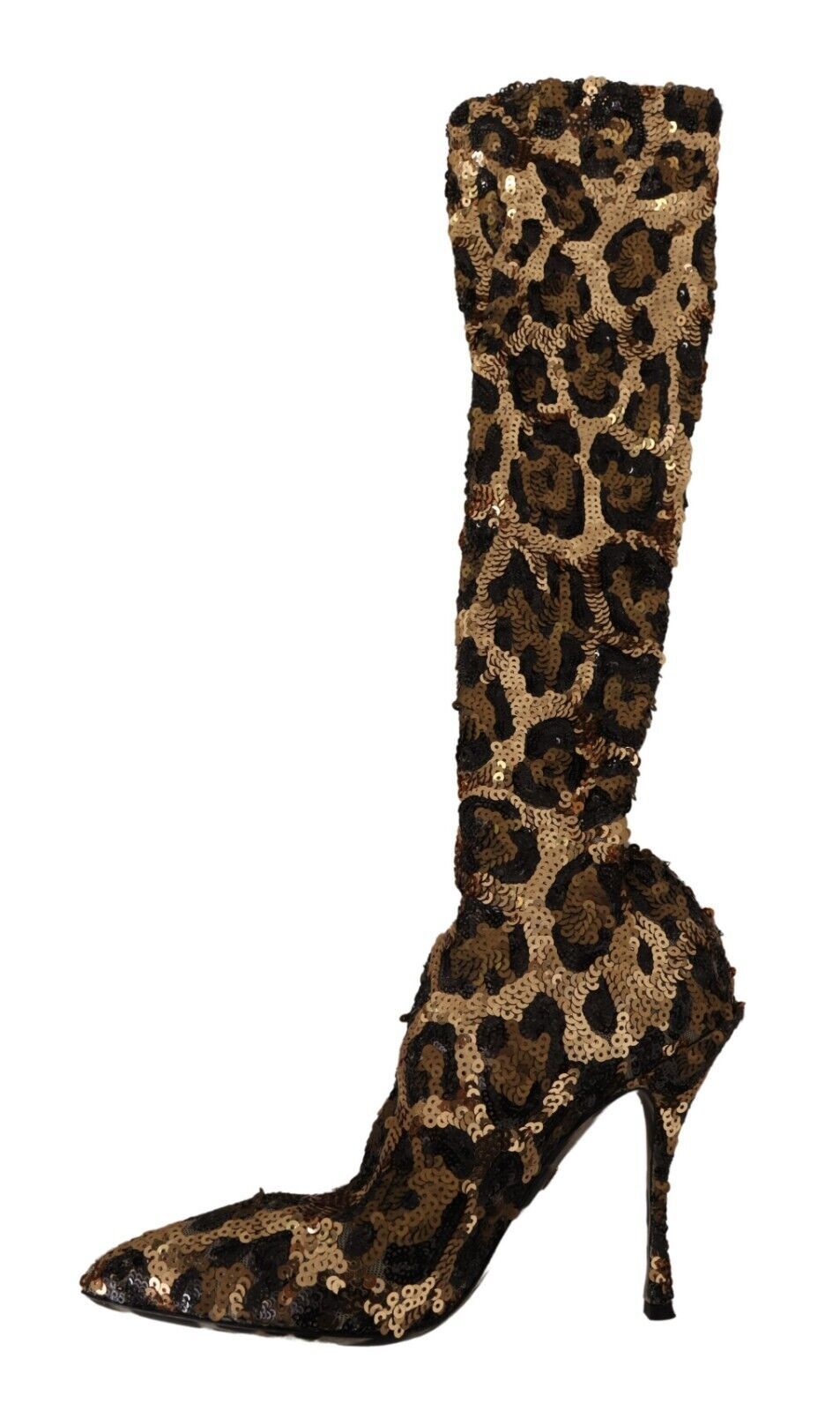 Dolce & Gabbana Gold Leopard Sequins Heels Boots Shoes