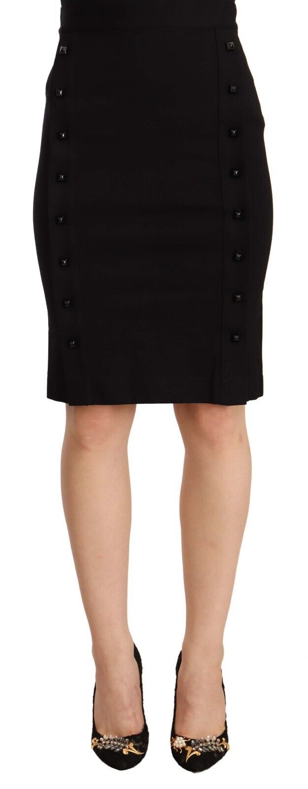 GF Ferre Black High Waist Viscose Knee Length Pencil Cut Skirt