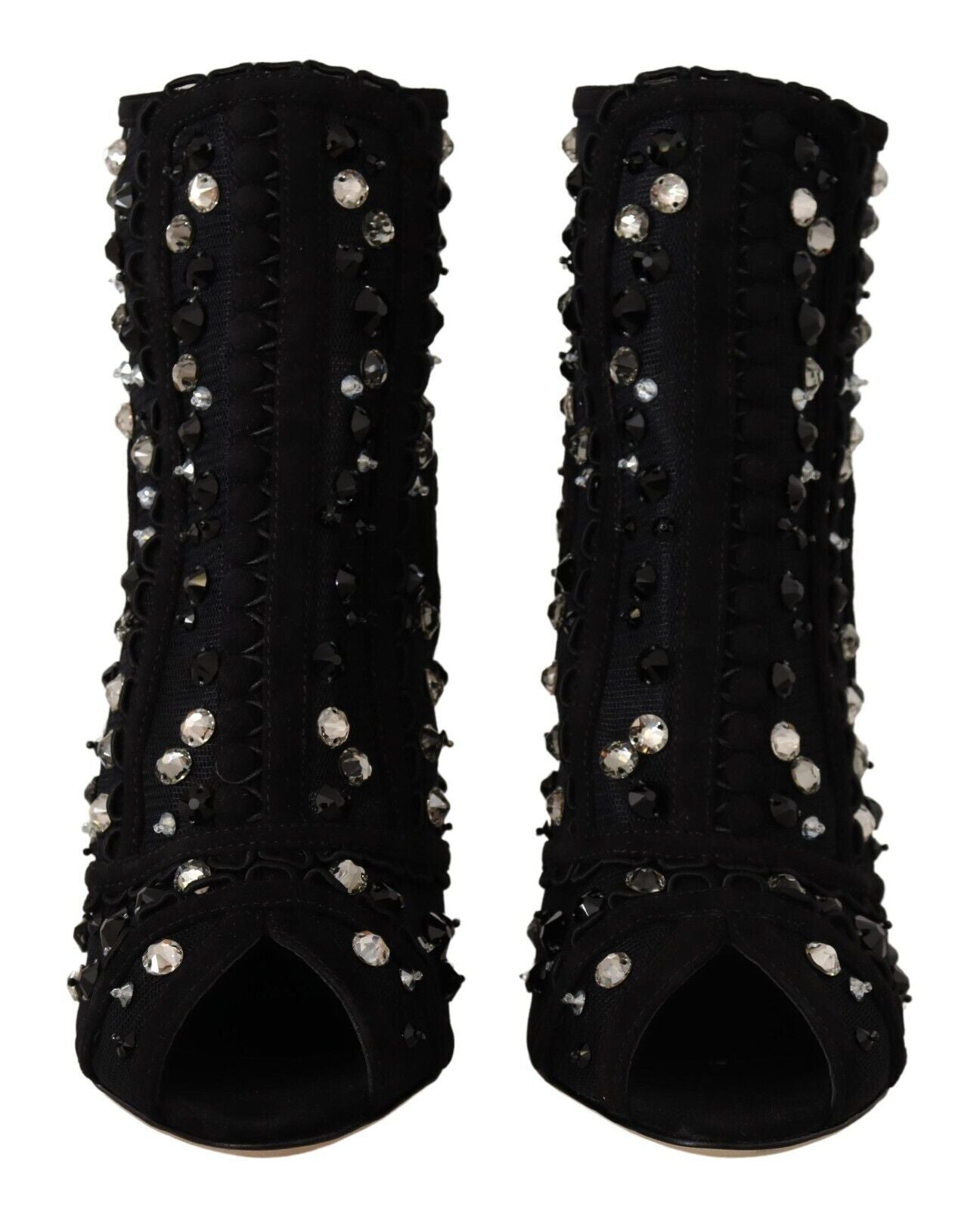 Dolce & Gabbana Black Crystals Heels Zipper Short Boots Shoes