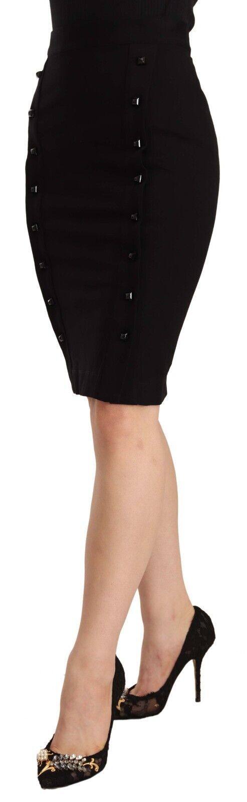 GF Ferre Black High Waist Viscose Knee Length Pencil Cut Skirt