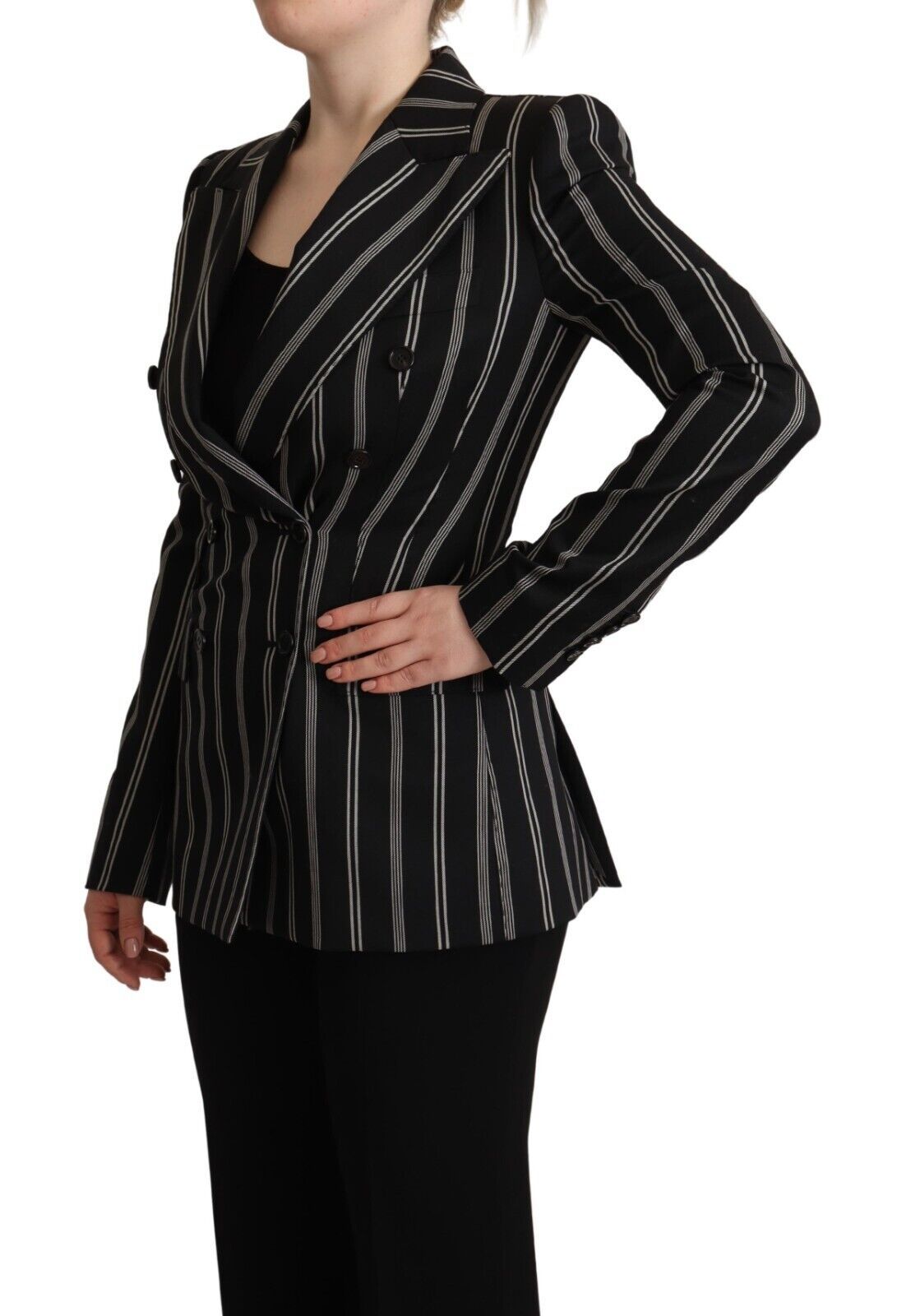 Dolce & Gabbana Black White Stripes Wool Long Sleeves Jacket