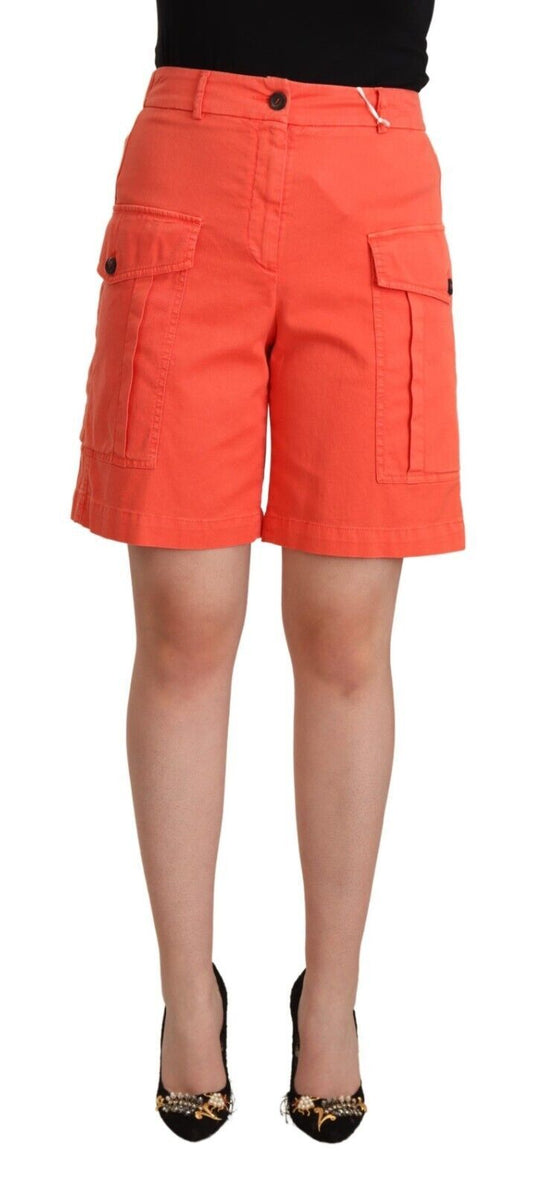 Peserico Orange Cotton High Waist Cargo Casual Shorts