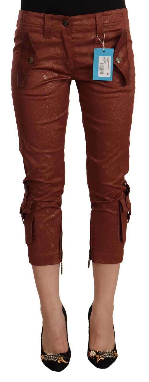 Just Cavalli Brown Lurex Mid Waist Cotton Cropped Capri Pants