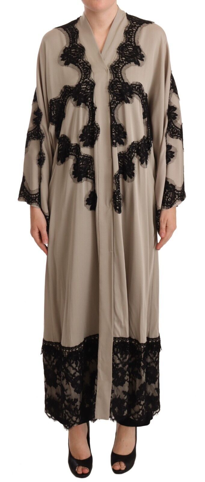 Dolce & Gabbana Beige Silk Lace Abaya Long Kaftan Dress