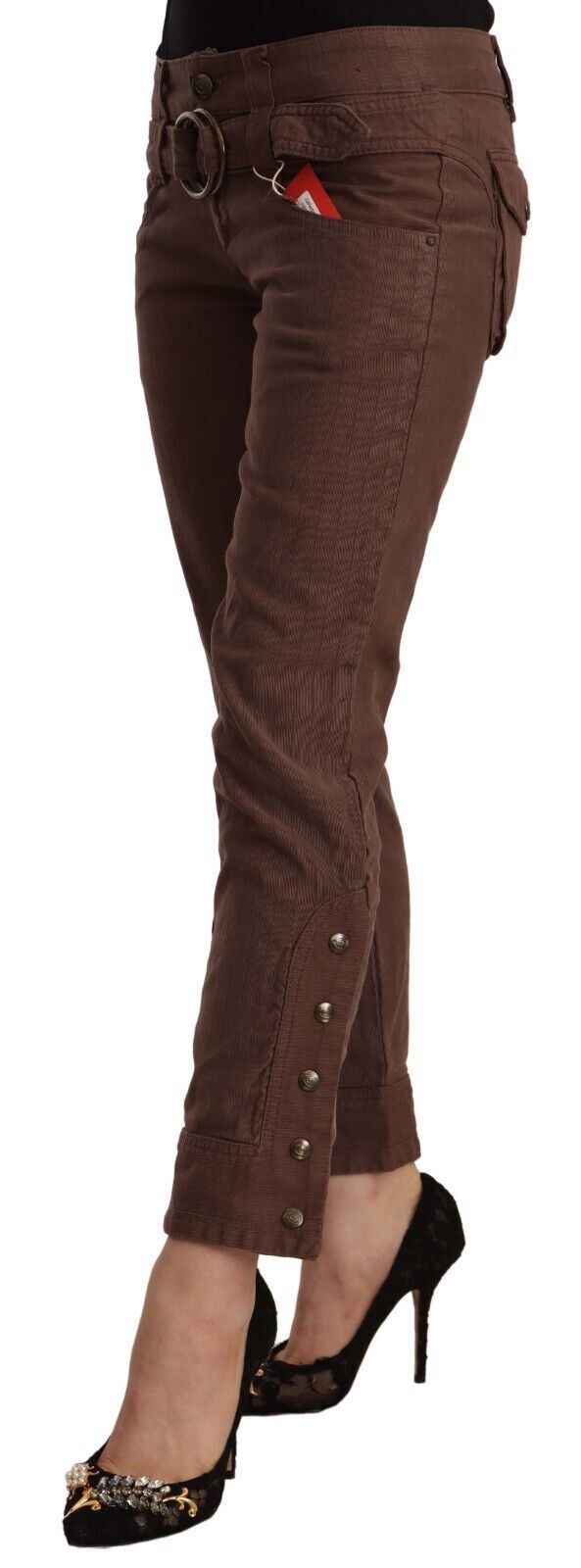 Just Cavalli Brown Mid Waist Cotton Cropped Capri Pants