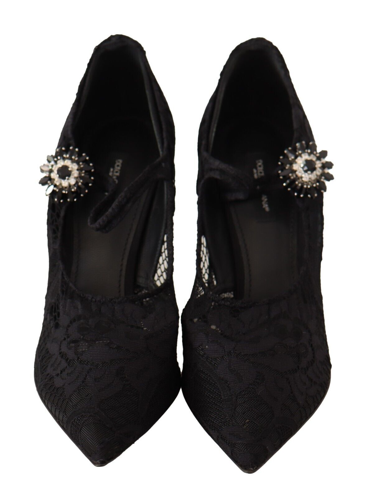 Dolce & Gabbana Black Lace Crystals Heels Mary Jane Pumps Shoes