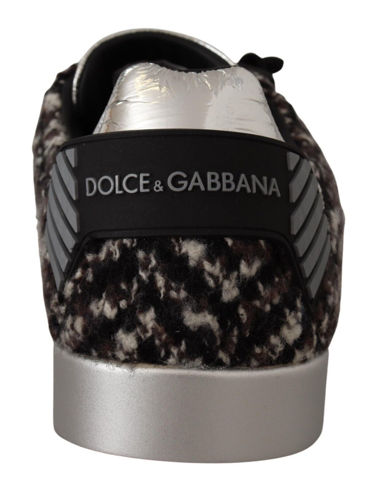 Dolce & Gabbana Silver Leather Brown Cotton Wool Sneakers Shoes