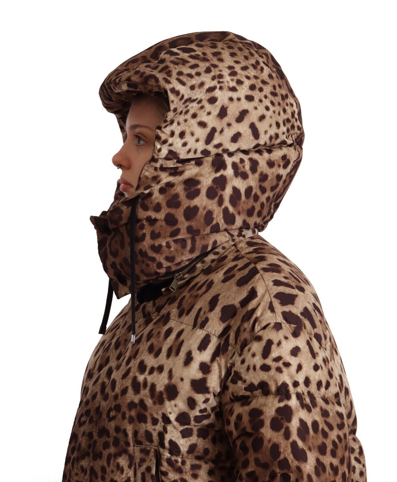 Dolce & Gabbana Brown Long Leopard Print Quilted Down Jacket