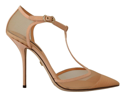 Dolce & Gabbana Beige Mesh T-strap Stiletto Heels Pumps Shoes