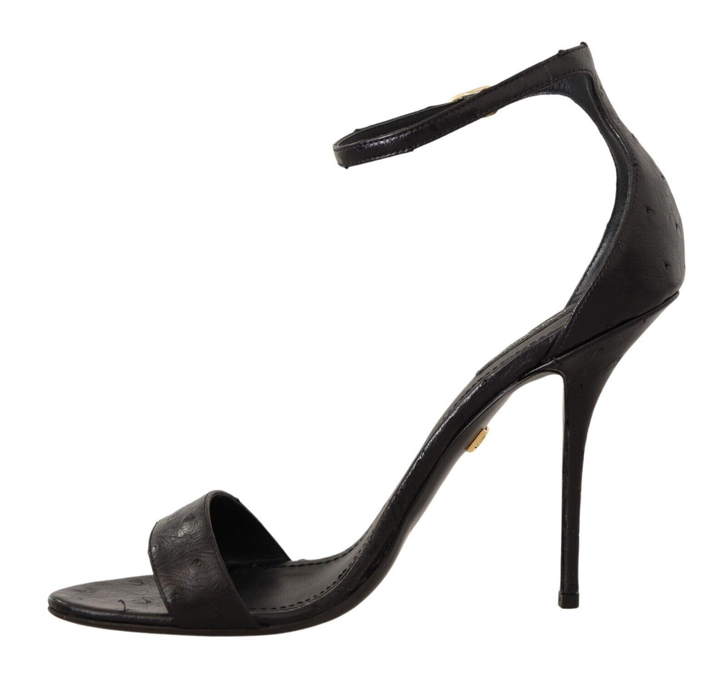 Dolce & Gabbana Black Ostrich Ankle Strap Heels Sandals Shoes