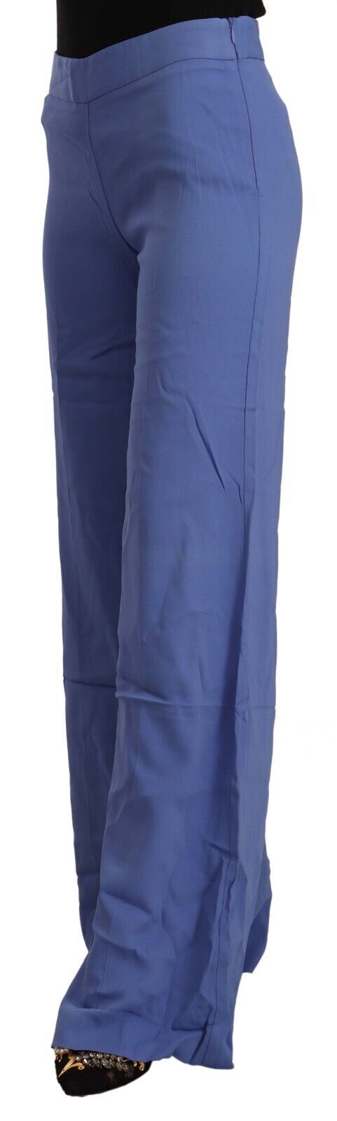 P.A.R.O.S.H. Blue High Waist Viscose Straight Wide Leg Pants