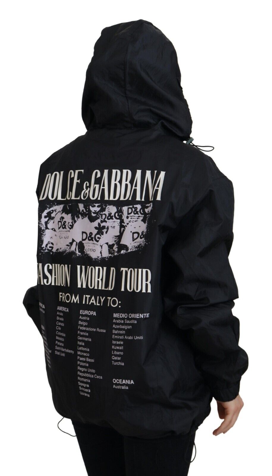 Dolce & Gabbana Black Printed Nylon Hooded Bomber Jacket