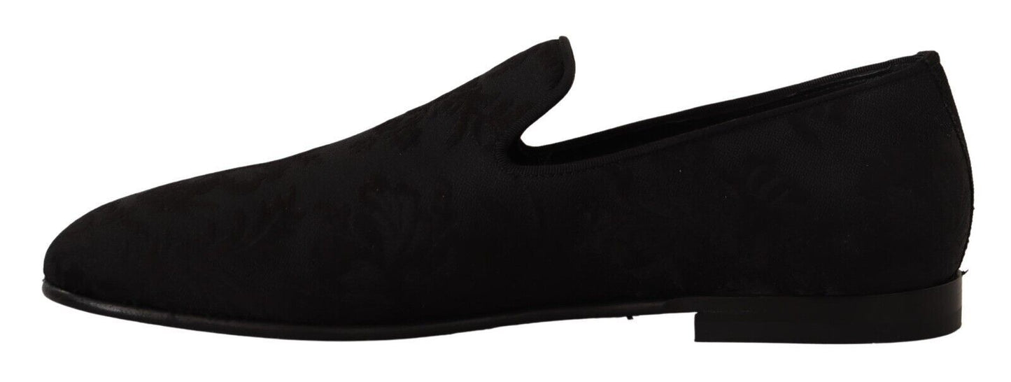 Dolce & Gabbana Black Jacquard Slippers Flats Loafers Shoes