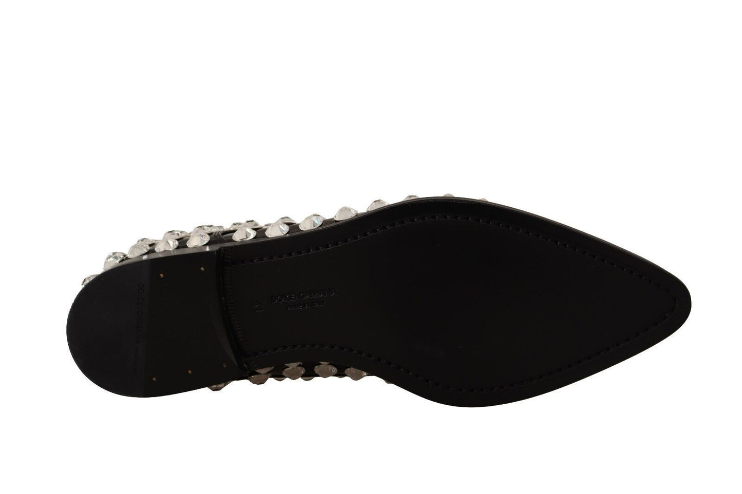 Dolce & Gabbana Black Leather Crystals Lace Up Formal Shoes