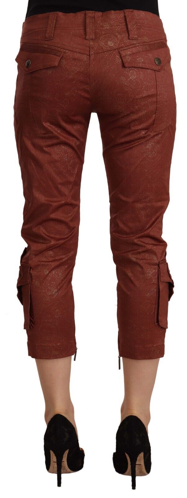 Just Cavalli Brown Lurex Mid Waist Cotton Cropped Capri Pants