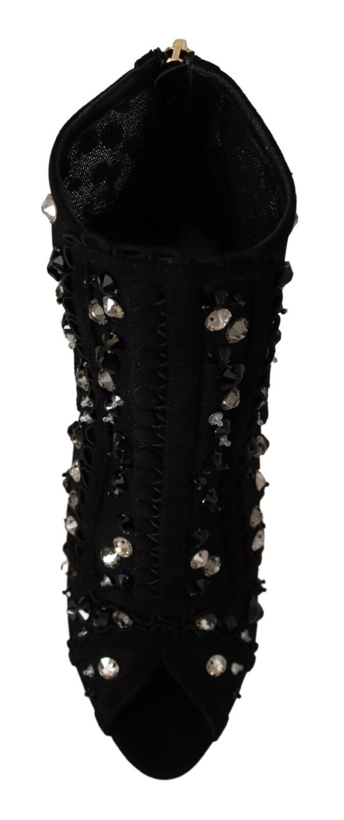 Dolce & Gabbana Black Crystals Heels Zipper Short Boots Shoes