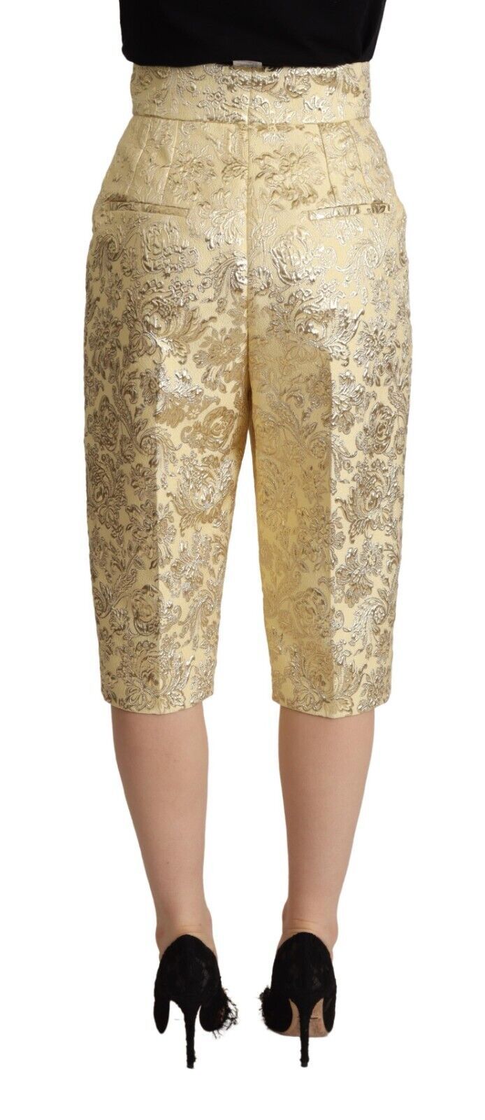 Dolce & Gabbana Beige Floral Brocade High Waist Trouser Cropped Pants