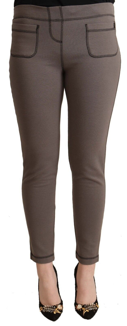 John Galliano Gray Cotton Mid Waist Stretch Leggings Cropped Pants