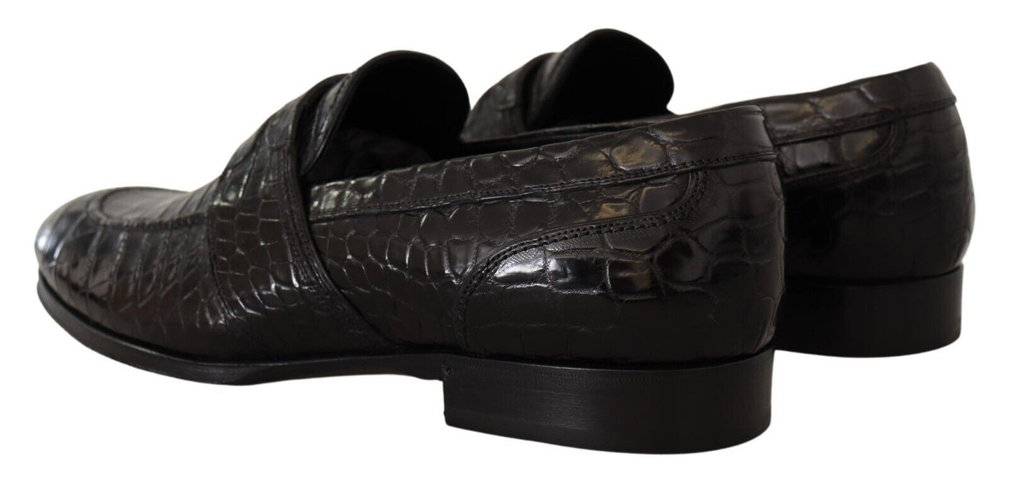 Dolce & Gabbana Black Crocodile Leather Slip On Moccasin Shoes