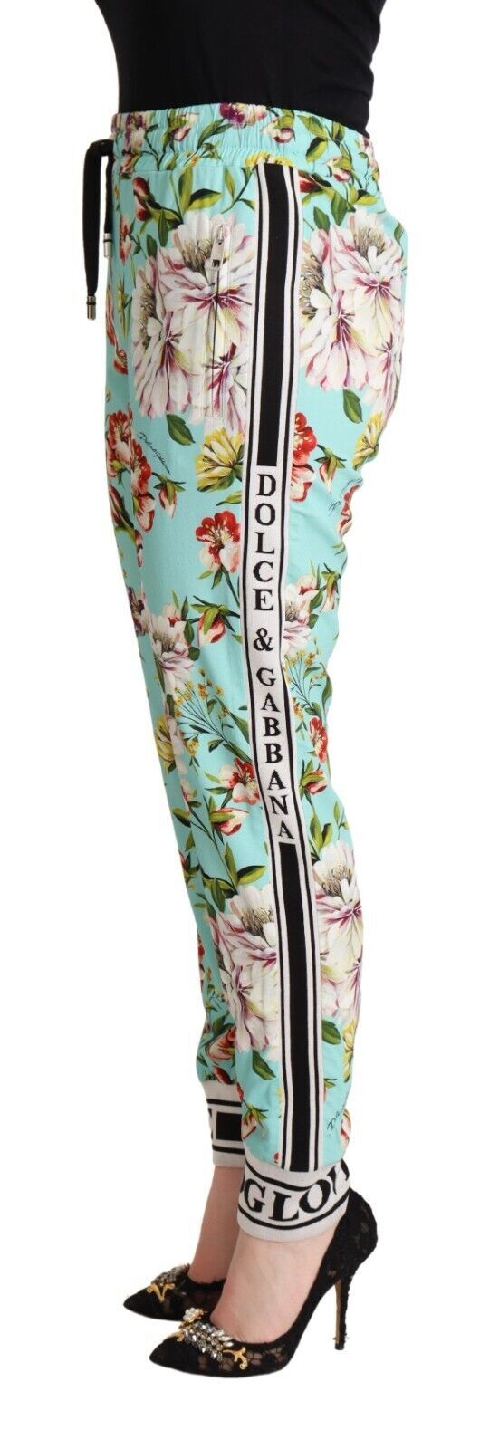 Dolce & Gabbana Green Floral Print Mid Waist Trouser Jogger Pants