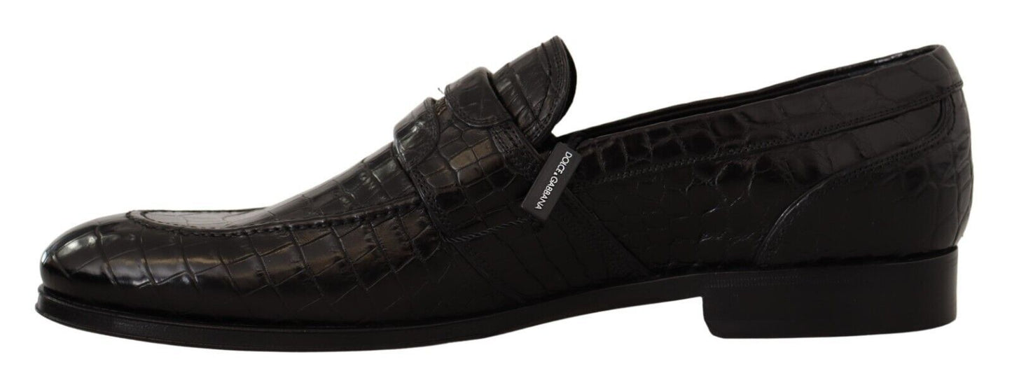 Dolce & Gabbana Black Crocodile Leather Slip On Moccasin Shoes