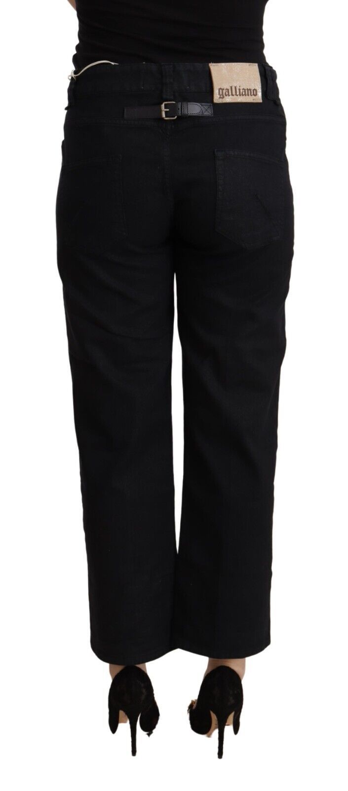 John Galliano Black Cotton Flared Cropped High Waist Denim Jeans