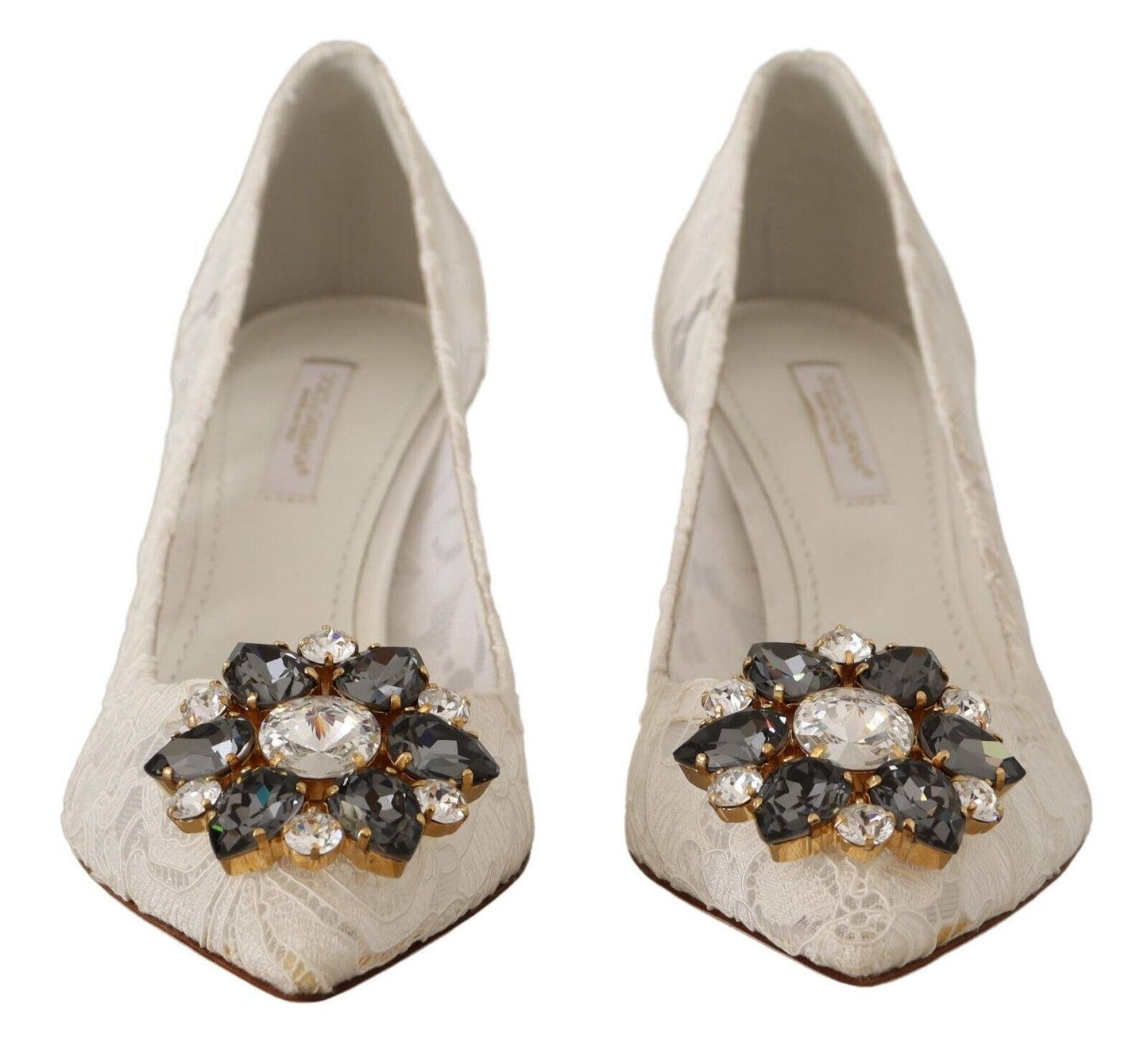 Dolce & Gabbana White Taormina Lace Crystal Heels Pumps Shoes