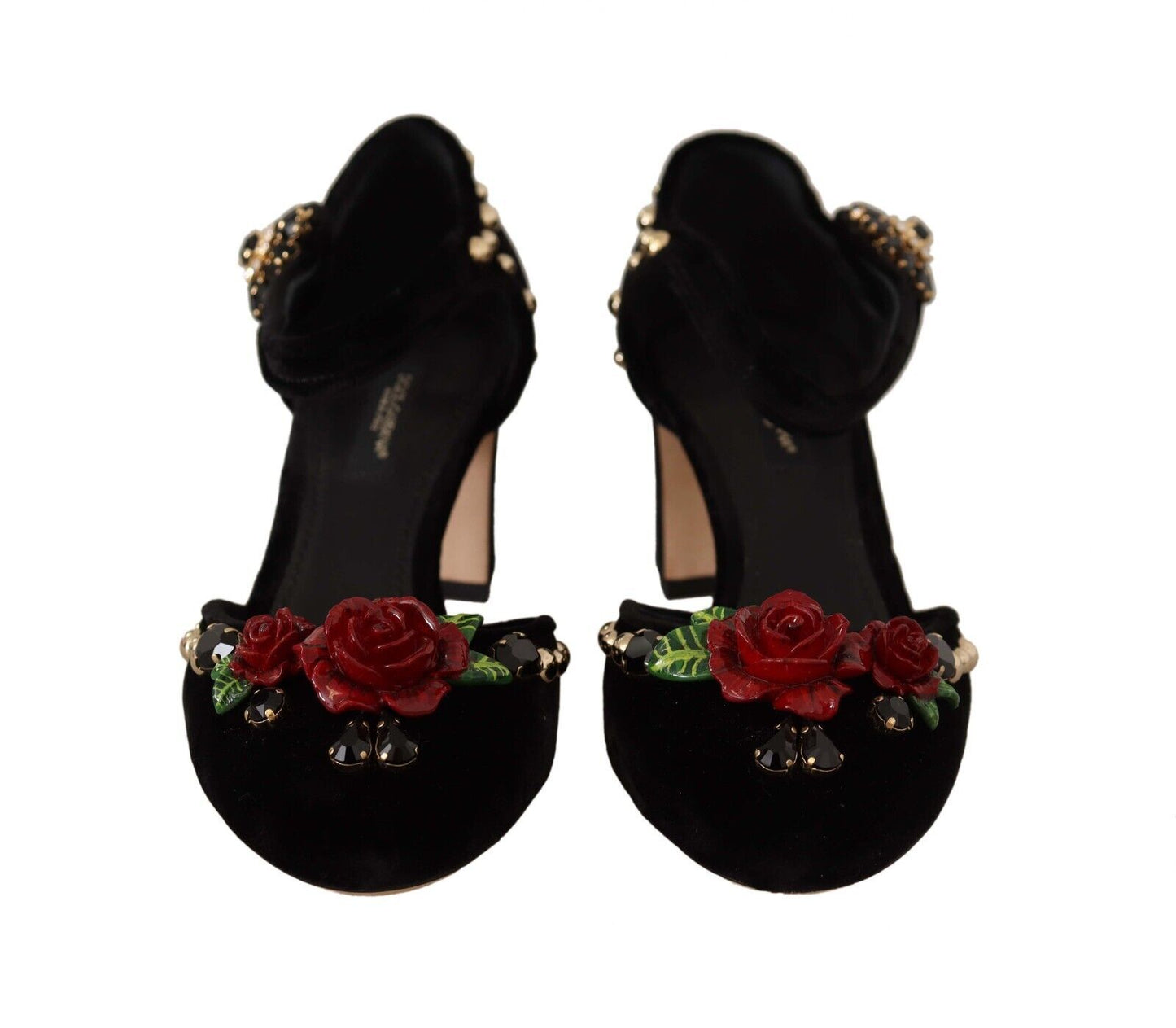 Dolce & Gabbana Black Embellished Ankle Strap Heels Sandals Shoes