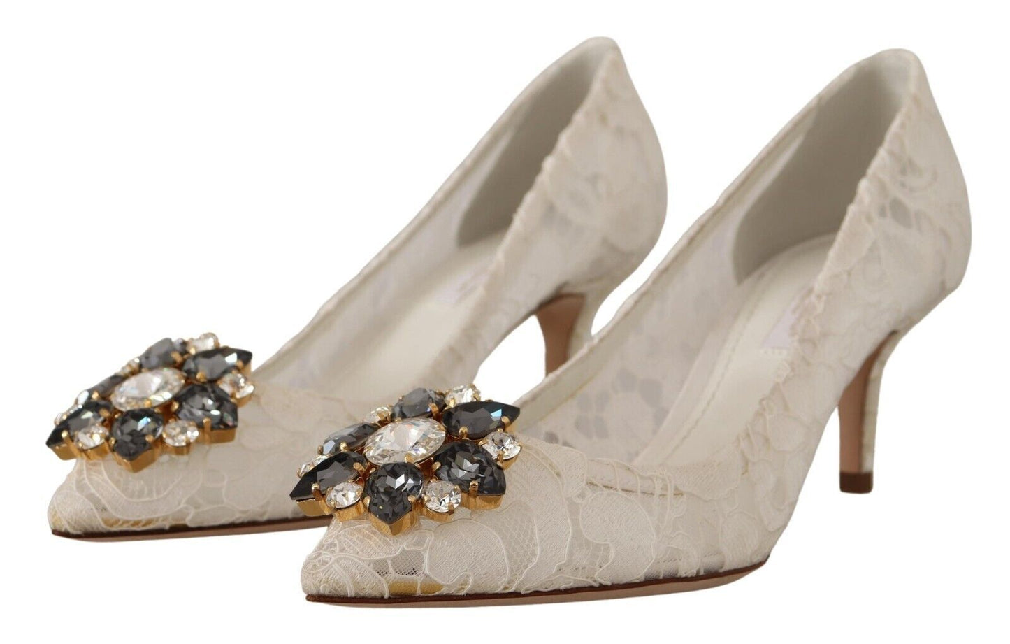 Dolce & Gabbana White Taormina Lace Crystal Heels Pumps Shoes