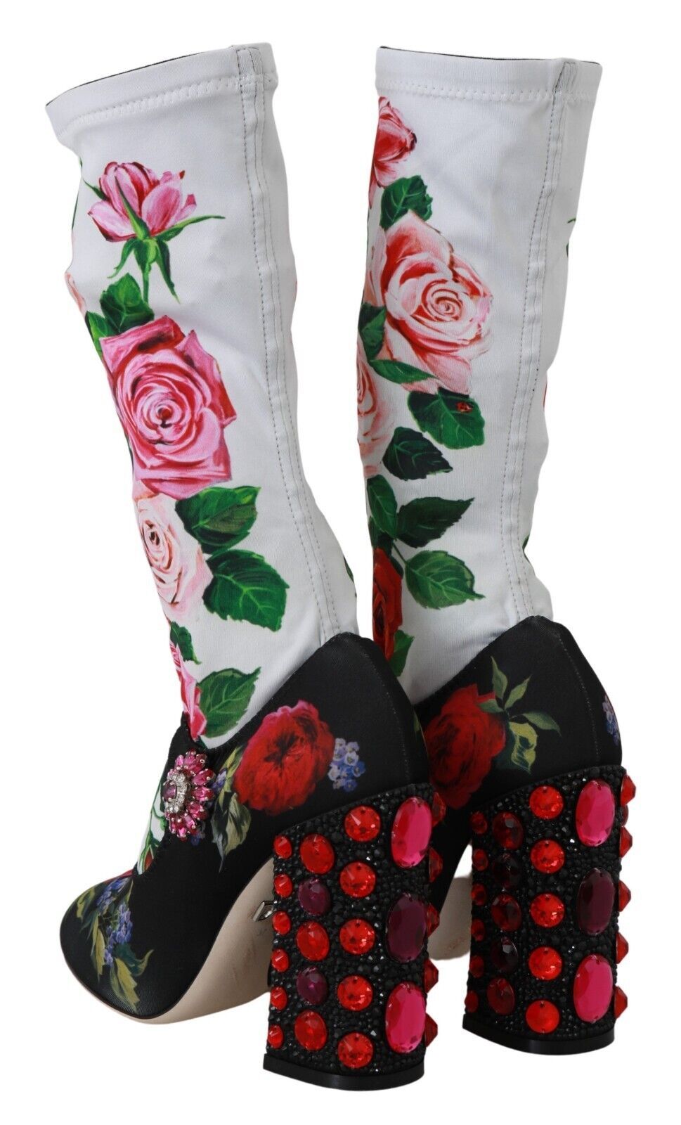 Dolce & Gabbana Black Floral Socks Crystal Jersey Boots Shoes