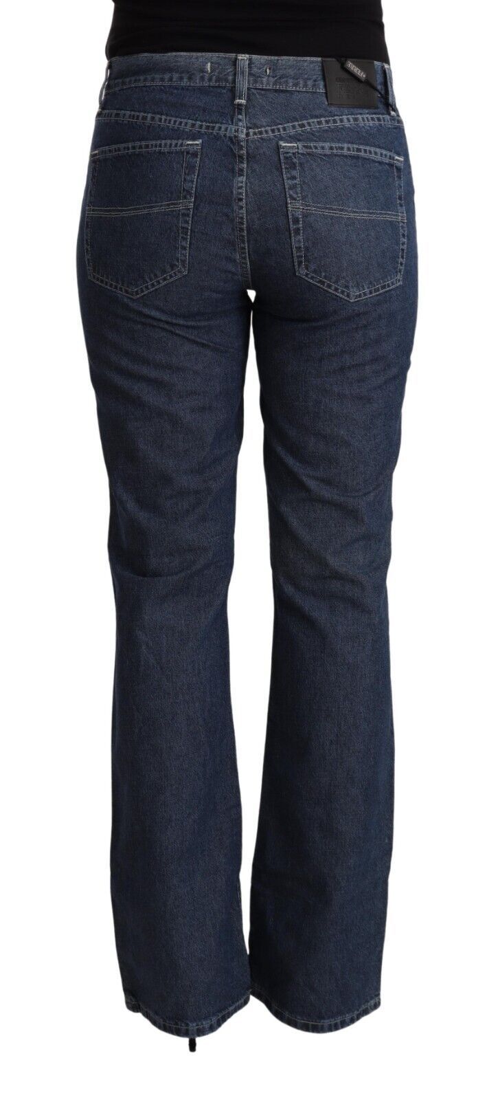 GF Ferre Blue Cotton Mid Waist Flared Denim Jeans