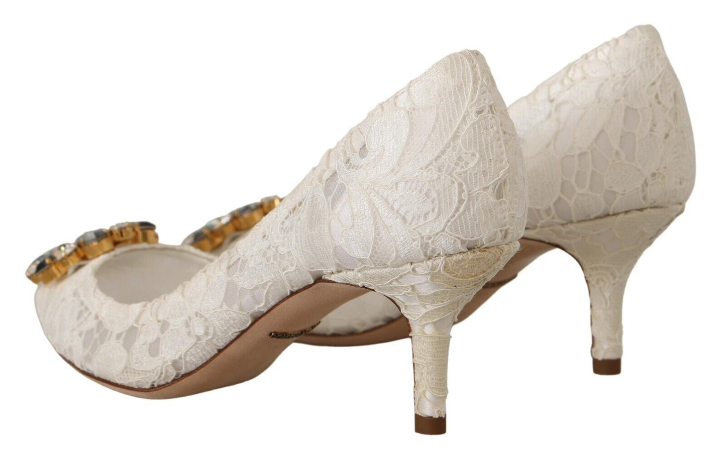 Dolce & Gabbana White Taormina Lace Crystal Heels Pumps Shoes