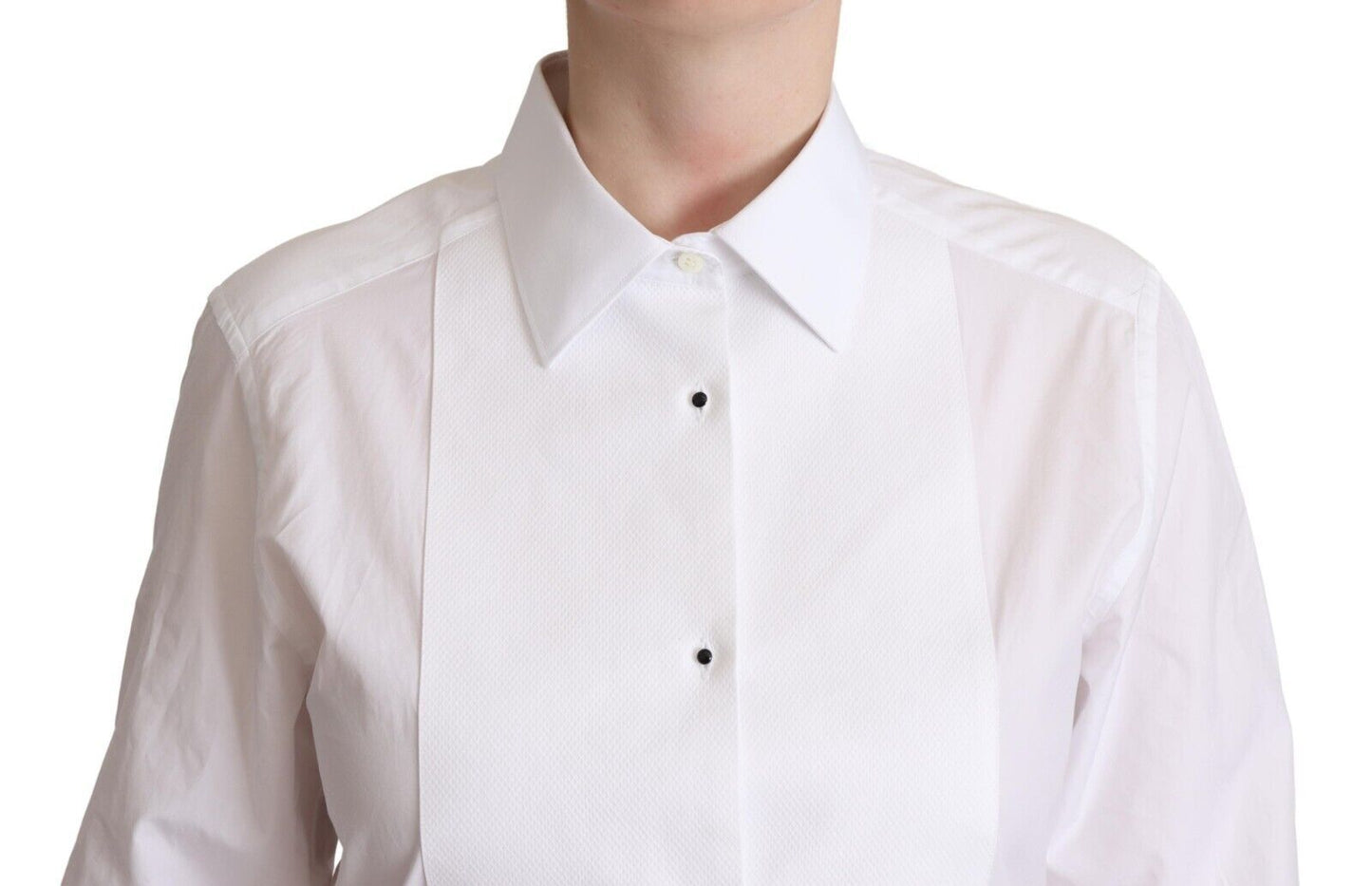 Dolce & Gabbana White Cotton Dress Collared Long Sleeves Shirt Top