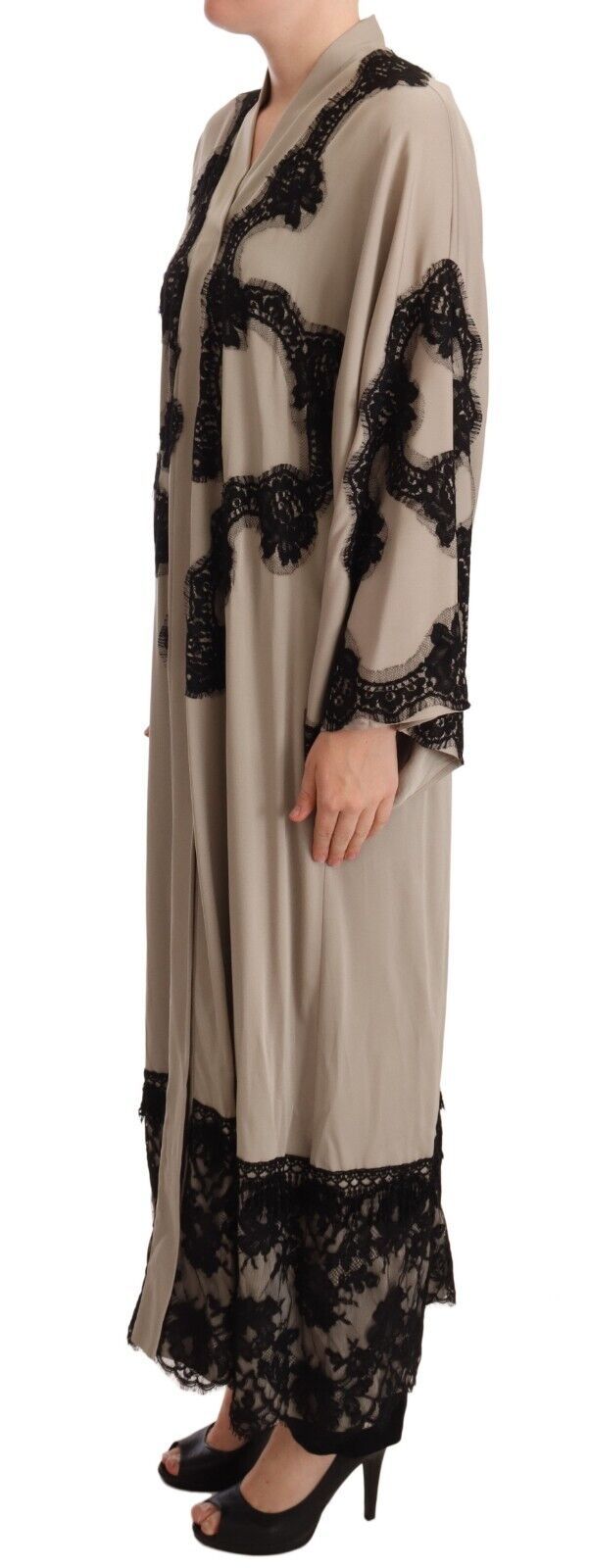 Dolce & Gabbana Beige Silk Lace Abaya Long Kaftan Dress