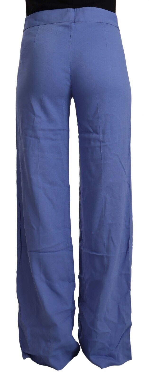 P.A.R.O.S.H. Blue High Waist Viscose Straight Wide Leg Pants