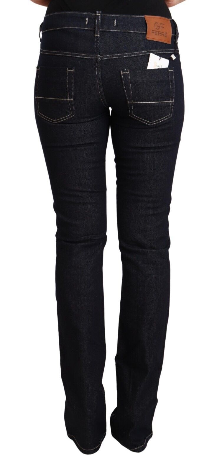 GF Ferre Black Cotton Stretch Low Waist Skinny Denim Jeans