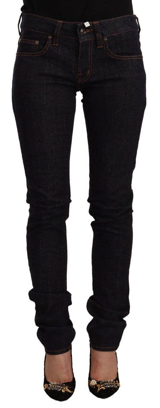 GF Ferre Black Mid Waist Cotton Denim Skinny Jeans